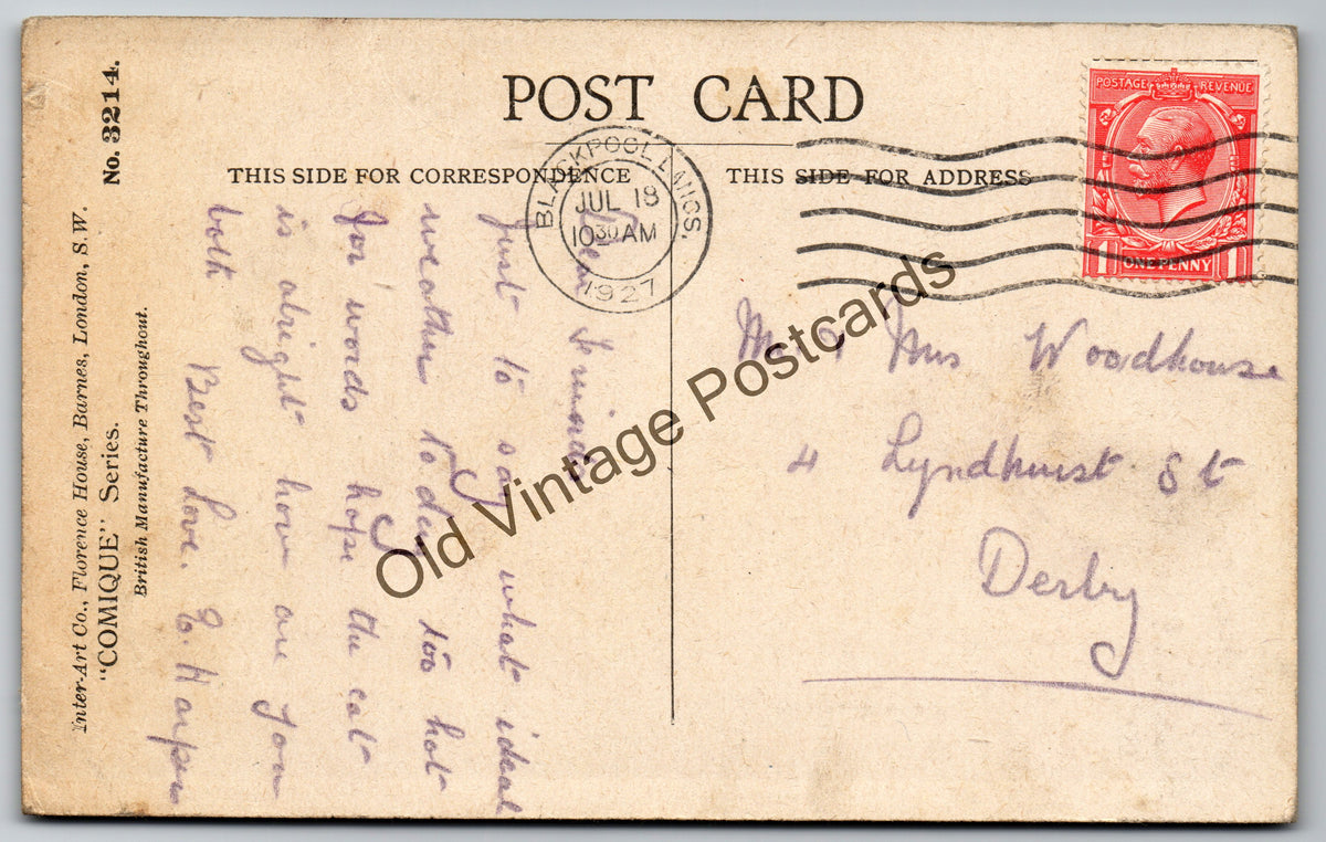 Vintage Comic Postcard – “A Splash at Blackpool” – 1927 Old Vintage Postcard