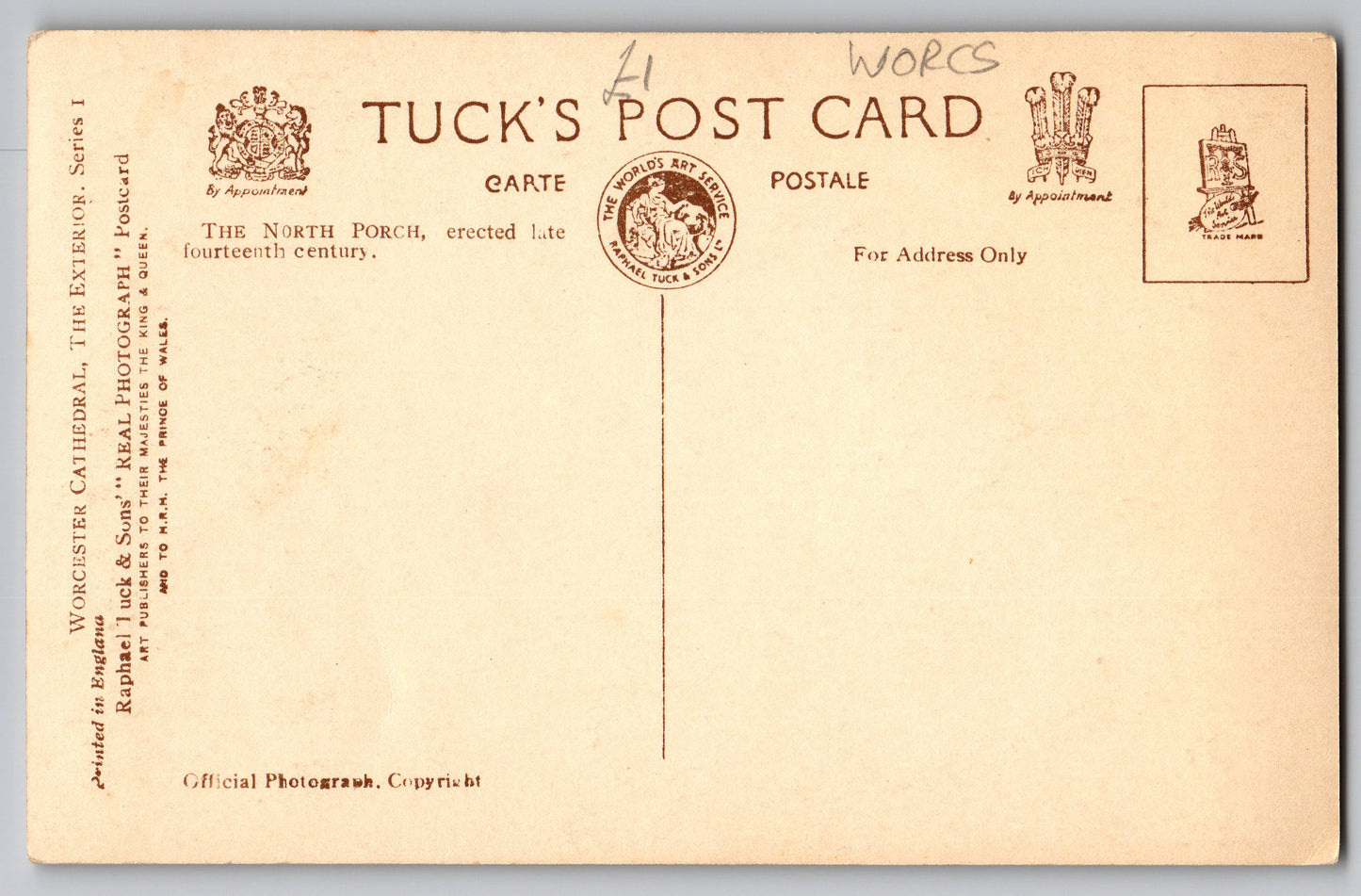 Worcester Cathedral The Exterior Raphael Tuck old postcard