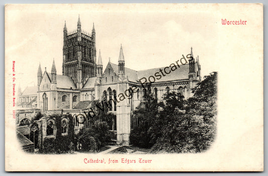 Antique Worcester Cathedral Postcard – Cathedral from Edgars Tower – Early 1900s