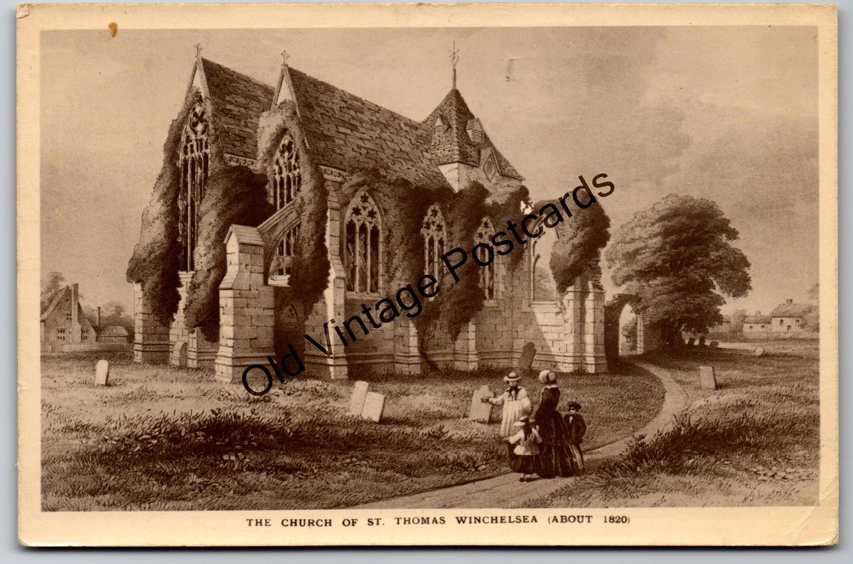 Church of St Thomas, Winchelsea – About 1820 - Vintage Postcard