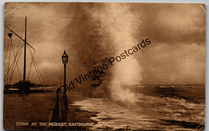 Eastbourne Postcard – Storm at the Redoubt – Posted 1921