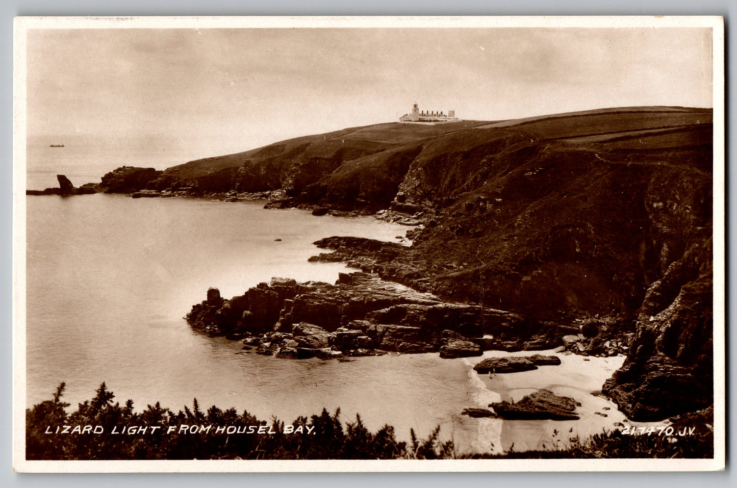 Lizard Lighthouse from Housel Bay Cornwall old postcard