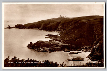 Lizard Lighthouse from Housel Bay Cornwall old postcard