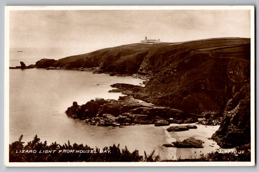 Lizard Lighthouse from Housel Bay Cornwall old postcard