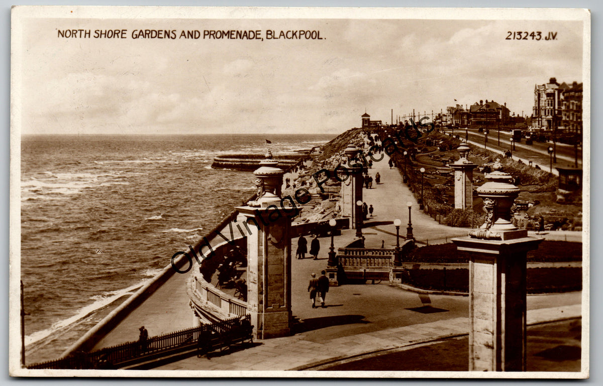 North Shore Gardens and Promenade, Blackpool – 1933 old vintage postcard