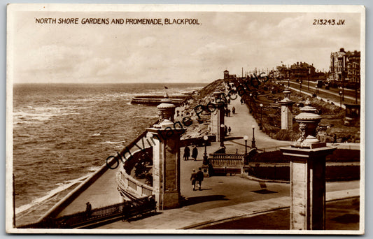 North Shore Gardens and Promenade, Blackpool – 1933 old vintage postcard