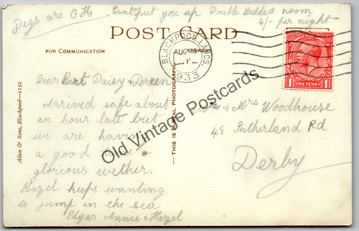 North Shore Gardens and Promenade, Blackpool – 1933 old vintage postcard