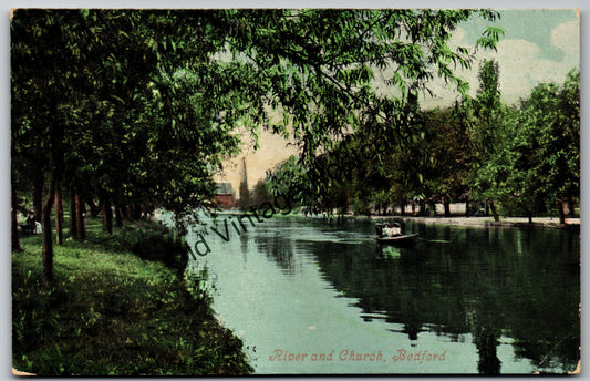 Vintage Bedford Postcard – River Great Ouse & Bridge – Posted 1908 (Edwardian)