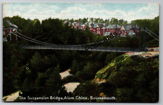 Alum Chine Bournemouth Postcard – Suspension Bridge – Unposted Early 1900s Vintage