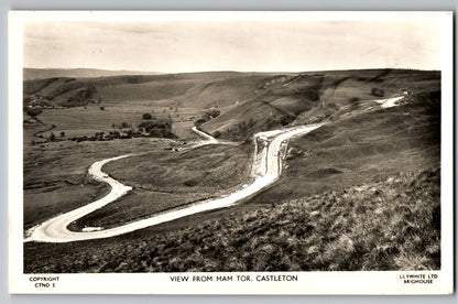 View from Mam Tor Castleton Peak District real photo postcard