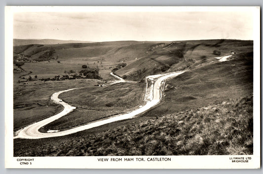 View from Mam Tor Castleton Peak District real photo postcard
