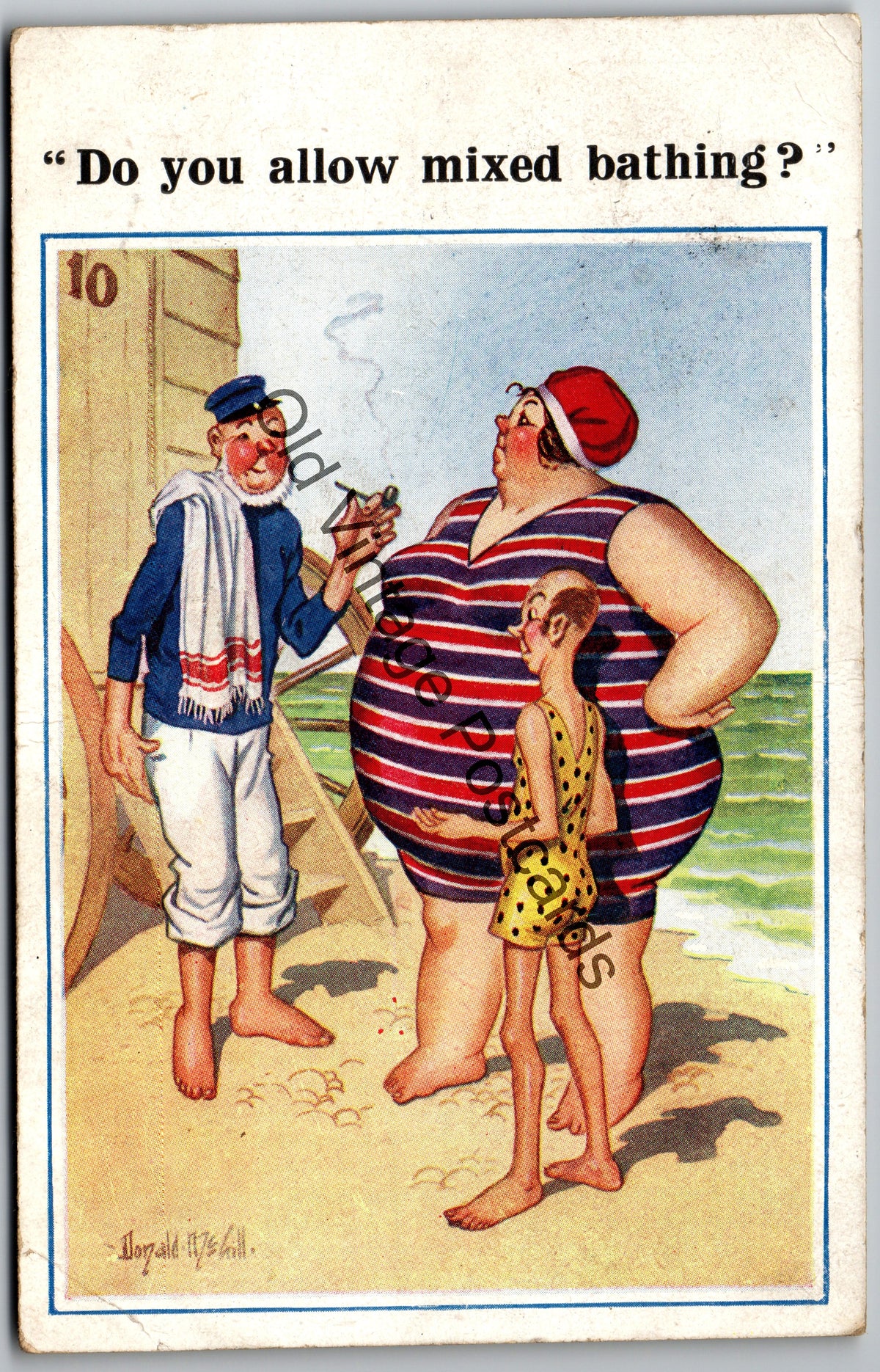 Vintage Comic Postcard – “Do You Allow Mixed Bathing?” – Milton Series