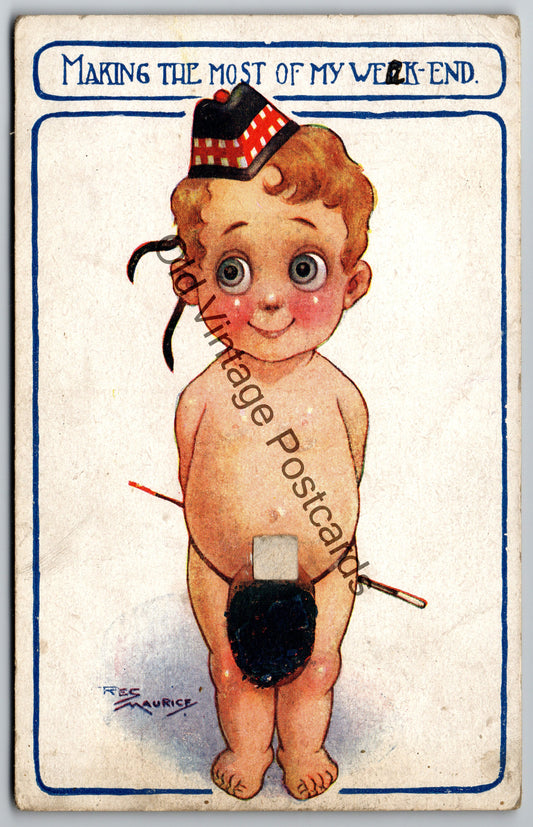 Vintage Comic Postcard – Making the Most of My Week-End – T.S. Maurice