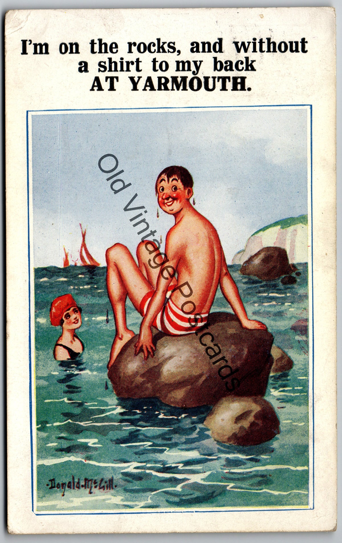 Vintage Comic Postcard – “On the Rocks at Yarmouth” – 1924