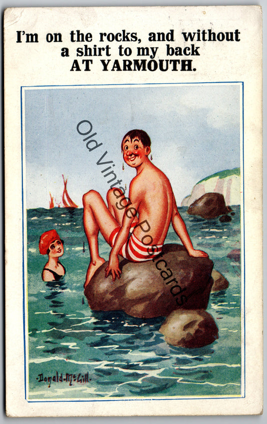 Vintage Comic Postcard – “On the Rocks at Yarmouth” – 1924