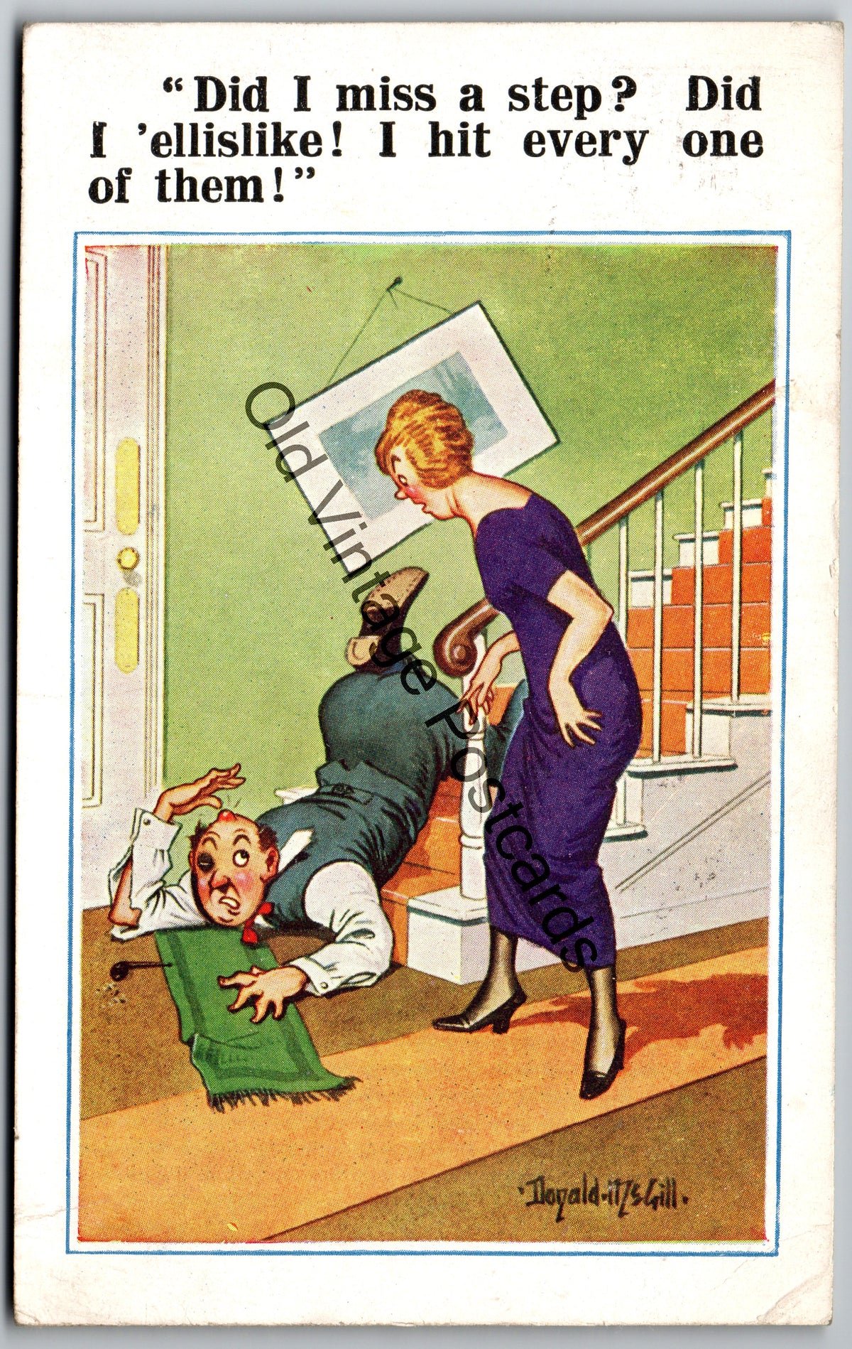 Vintage Humour Postcard – "Did I Miss a Step?" Funny Comic Scene – 1933