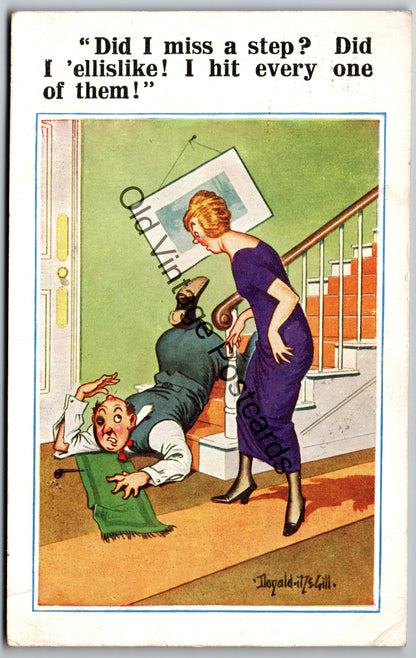 Vintage Humour Postcard – "Did I Miss a Step?" Funny Comic Scene – 1933