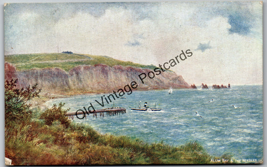 Isle of Wight Vintage Postcard – Alum Bay & The Needles – Salmon Series