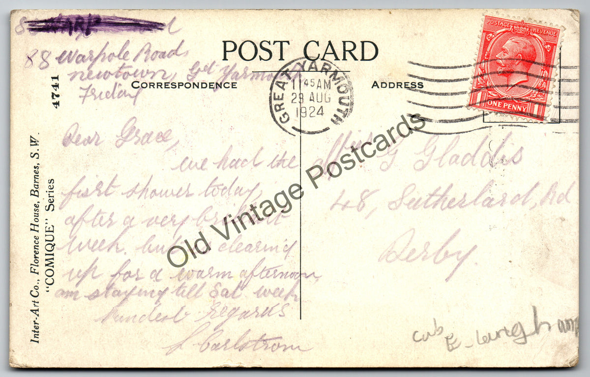 Vintage Comic Postcard – “On the Rocks at Yarmouth” – 1924